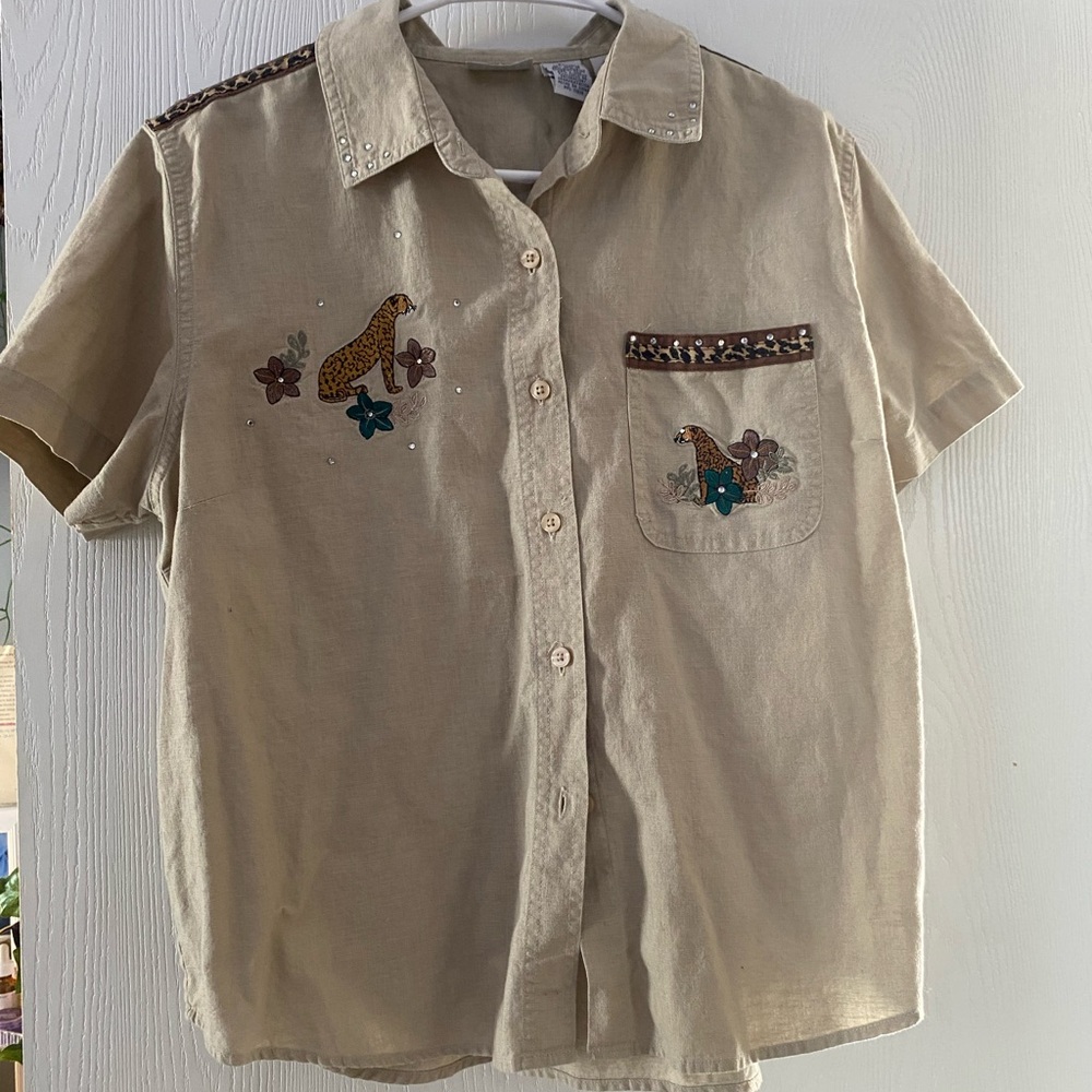 Vintage Cabin Creek Leopard Cotton & Linen Button Up